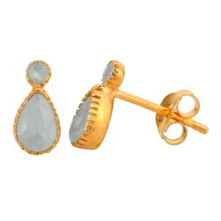 Pendientes Plata Dorada Mujer PEM0174DOPL Piedras Minerales Turquesa