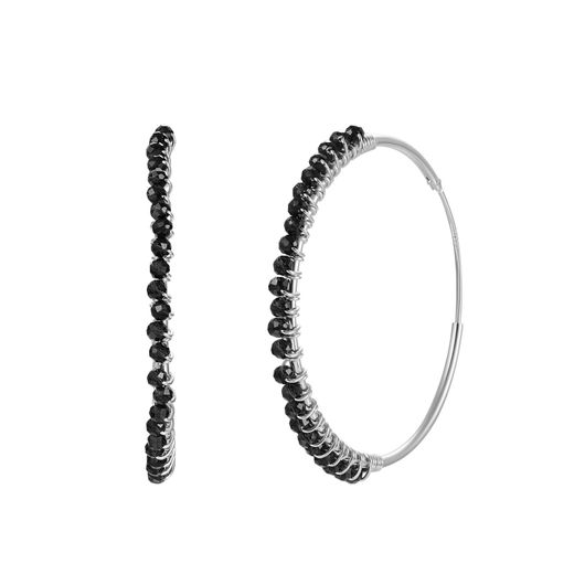 Pendientes Plata Mujer PEM0202PLOX30 Aro Piedras Minerales Onix Negro