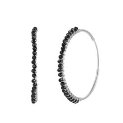 Pendientes Plata Mujer PEM0202PLOX35 Aro Piedras Minerales Onix Negro