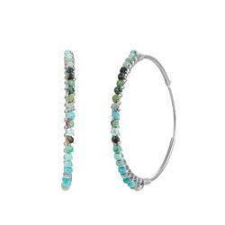 Pendientes Plata Mujer PEM0202PLTU35 Aro Piedras Minerales Turquesa