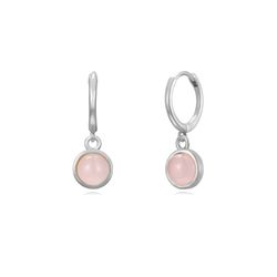 Pendientes Plata Mujer PEM0248RHCR Aro Colgante Piedra Mineral Cuarzo Rosa