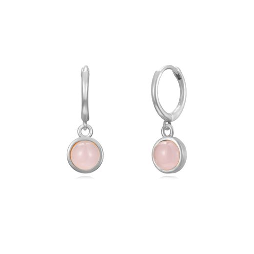 Pendientes Plata Mujer PEM0248RHCR Aro Colgante Piedra Mineral Cuarzo Rosa