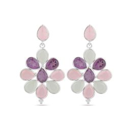 Pendientes Plata Mujer PEM0299PLCR Colgante Piedras Minerales Cuarzo Rosa Varias