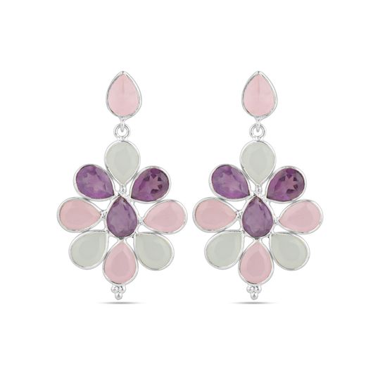 Pendientes Plata Mujer PEM0299PLCR Colgante Piedras Minerales Cuarzo Rosa Varias