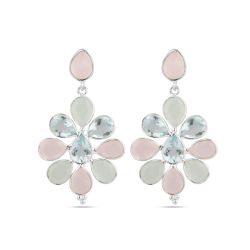 Pendientes Plata Mujer PEM0299PLVA Colgante Piedras Minerales Calcedonia Varias