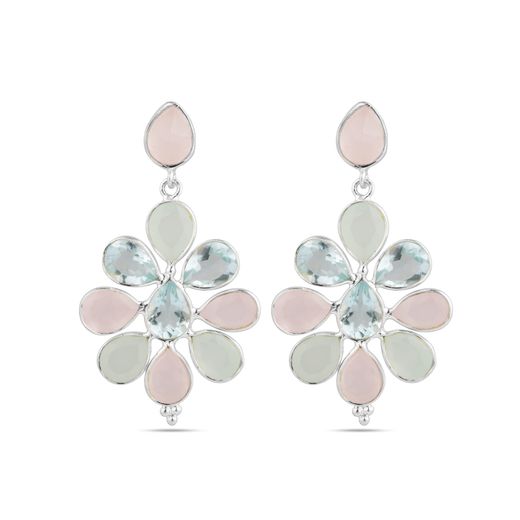 Pendientes Plata Mujer PEM0299PLVA Colgante Piedras Minerales Calcedonia Varias
