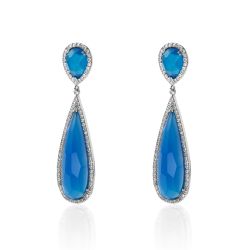 Pendientes Plata Mujer 10x30mm PEZ0012RHAA Aro Colgante Piedra Mineral Jade Azul