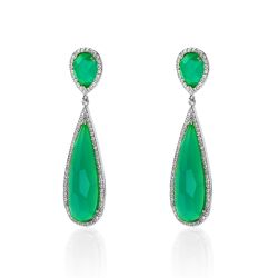 Pendientes Plata Mujer 10x30mm PEZ0012RHJV Aro Colgante Piedra Mineral Jade Verde