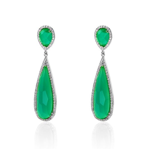 Pendientes Plata Mujer 10x30mm PEZ0012RHJV Aro Colgante Piedra Mineral Jade Verde