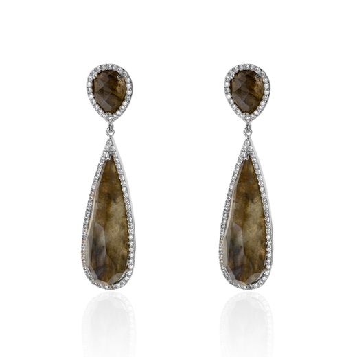 Pendientes Plata Mujer 10x30mm PEZ0012RHLA Aro Colgante Piedra Mineral Labradorita