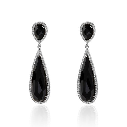 Pendientes Plata Mujer 10x30mm PEZ0012RHOX Aro Colgante Piedra Mineral Onix Negro