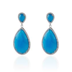 Pendientes Plata Mujer 20x30mm PEZ0013RHAA Aro Colgante Piedra Mineral Jade Azul