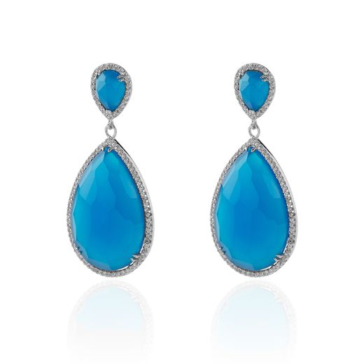 Pendientes Plata Mujer 20x30mm PEZ0013RHAA Aro Colgante Piedra Mineral Jade Azul
