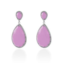 Pendientes Plata Mujer 20x30mm PEZ0013RHCR Aro Colgante Piedra Mineral Cuarzo Rosa