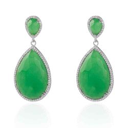 Pendientes Plata Mujer 20x30mm PEZ0013RHJV Aro Colgante Piedra Mineral Jade Verde