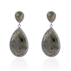 Pendientes Plata Mujer 20x30mm PEZ0013RHLA Aro Colgante Piedra Mineral Labradorita