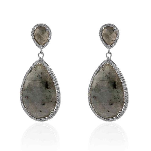 Pendientes Plata Mujer 20x30mm PEZ0013RHLA Aro Colgante Piedra Mineral Labradorita