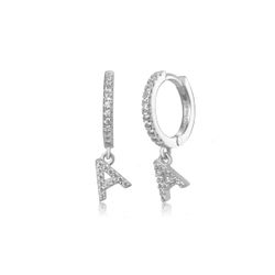 Pendientes Plata Mujer PEZ0392RHA Aro C. Colgante Letra A & Circonitas
