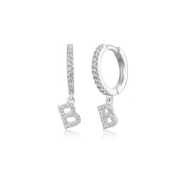Pendientes Plata Mujer PEZ0392RHB Aro C. Colgante Letra B & Circonitas
