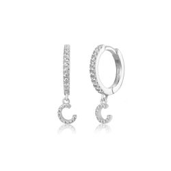 Pendientes Plata Mujer PEZ0392RHC Aro C. Colgante Letra C & Circonitas