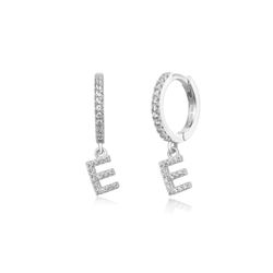 Pendientes Plata Mujer PEZ0392RHE Aro C. Colgante Letra E & Circonitas