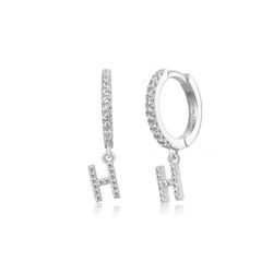 Pendientes Plata Mujer PEZ0392RHH Aro C. Colgante Letra H & Circonitas