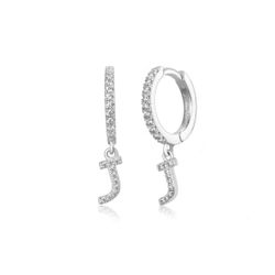 Pendientes Plata Mujer PEZ0392RHJ Aro C. Colgante Letra J & Circonitas
