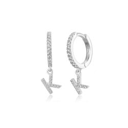 Pendientes Plata Mujer PEZ0392RHK Aro C. Colgante Letra K & Circonitas
