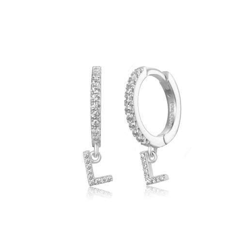 Pendientes Plata Mujer PEZ0392RHL Aro C. Colgante Letra L & Circonitas