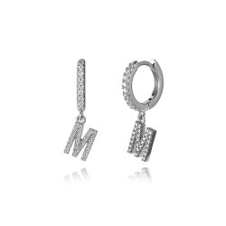 Pendientes Plata Mujer PEZ0392RHM Aro C. Colgante Letra M & Circonitas