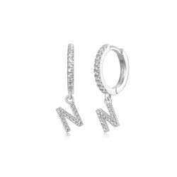 Pendientes Plata Mujer PEZ0392RHN Aro C. Colgante Letra N & Circonitas
