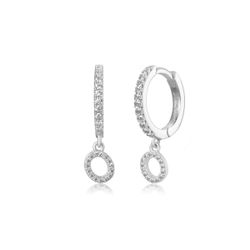 Pendientes Plata Mujer PEZ0392RHO Aro C. Colgante Letra O & Circonitas
