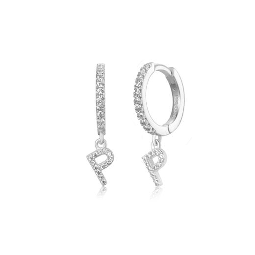 Pendientes Plata Mujer PEZ0392RHP Aro C. Colgante Letra P & Circonitas