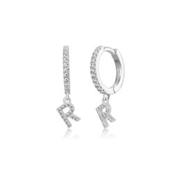 Pendientes Plata Mujer PEZ0392RHR Aro C. Colgante Letra R & Circonitas