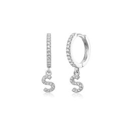Pendientes Plata Mujer PEZ0392RHS Aro C. Colgante Letra S & Circonitas