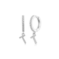 Pendientes Plata Mujer PEZ0392RHT Aro C. Colgante Letra T & Circonitas