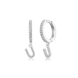 Pendientes Plata Mujer PEZ0392RHU Aro C. Colgante Letra U & Circonitas