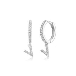 Pendientes Plata Mujer PEZ0392RHV Aro C. Colgante Letra V & Circonitas