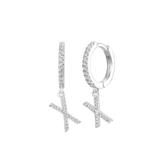 Pendientes Plata Mujer PEZ0392RHX Aro C. Colgante Letra X & Circonitas