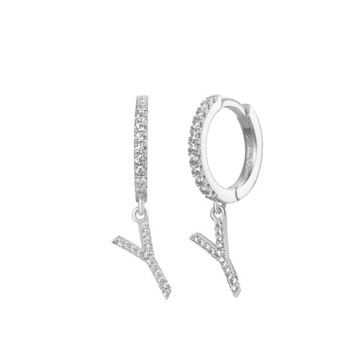 Pendientes Plata Mujer PEZ0392RHY Aro C. Colgante Letra Y & Circonitas