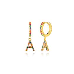 Pendientes Plata Mujer PEZ0393DOA Aro C. Colgante Letra A & Circonitas Multicolor