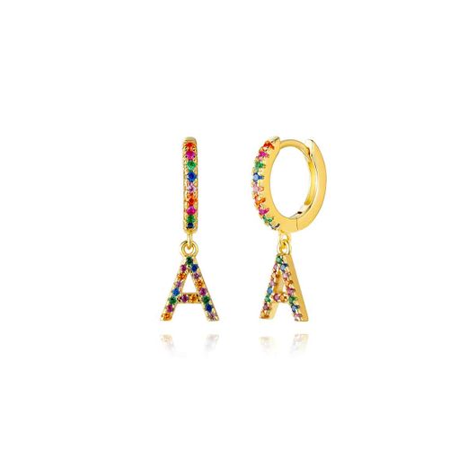 Pendientes Plata Mujer PEZ0393DOA Aro C. Colgante Letra A & Circonitas Multicolor
