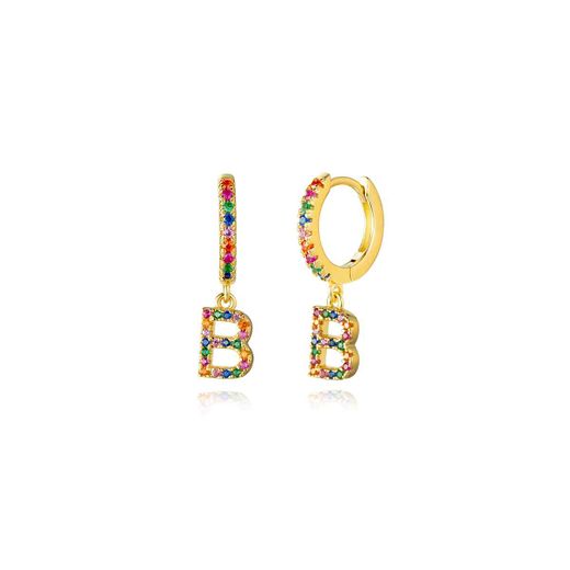 Pendientes Plata Mujer PEZ0393DOB Aro C. Colgante Letra B & Circonitas Multicolor