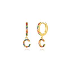 Pendientes Plata Mujer PEZ0393DOC Aro C. Colgante Letra C & Circonitas Multicolor