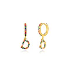 Pendientes Plata Mujer PEZ0393DOD Aro C. Colgante Letra D & Circonitas Multicolor