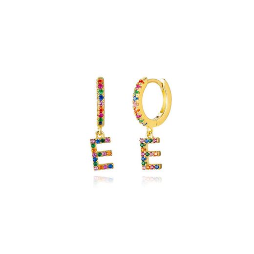 Pendientes Plata Mujer PEZ0393DOE Aro C. Colgante Letra E & Circonitas Multicolor