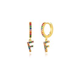 Pendientes Plata Mujer PEZ0393DOF Aro C. Colgante Letra F & Circonitas Multicolor