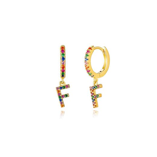 Pendientes Plata Mujer PEZ0393DOF Aro C. Colgante Letra F & Circonitas Multicolor