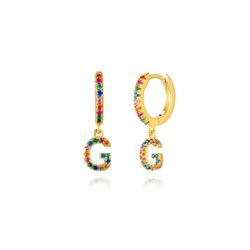 Pendientes Plata Mujer PEZ0393DOG Aro C. Colgante Letra G & Circonitas Multicolor