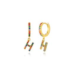 Pendientes Plata Mujer PEZ0393DOH Aro C. Colgante Letra H & Circonitas Multicolor